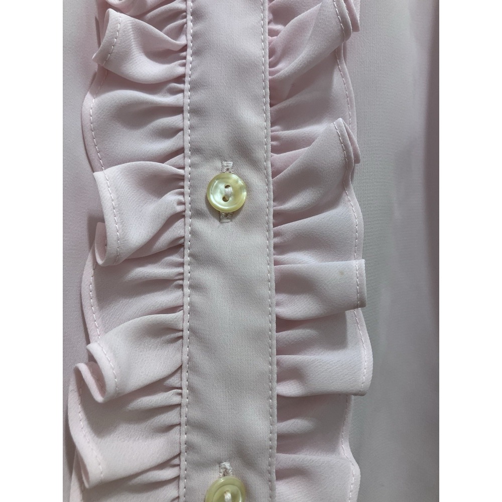 VTG La Blouse 80s Pink Button Up Ruffled Short Sleeve Women's Small Coquette - Picture 4 of 11